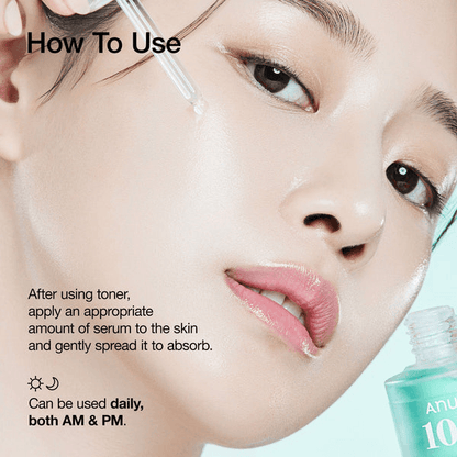 Anua PDRN Hyaluronic Acid Capsule 100 Serum application steps on a model's skin.