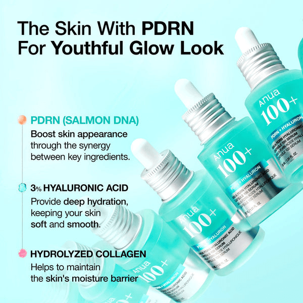 Anua PDRN Hyaluronic Acid Capsule 100 Serum with key ingredients for youthful skin glow