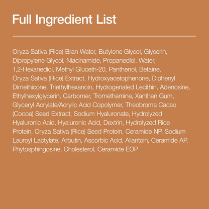 Full ingredient list of Anua Rice 70 Glow Milky Toner, including nourishing components for a healthy glow.