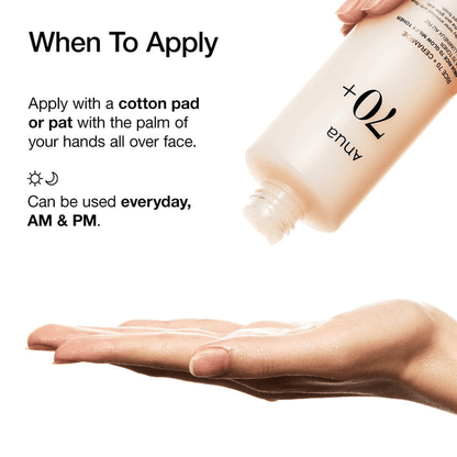 Applying Anua Rice 70 Glow Milky Toner with a cotton pad for a radiant skincare routine.