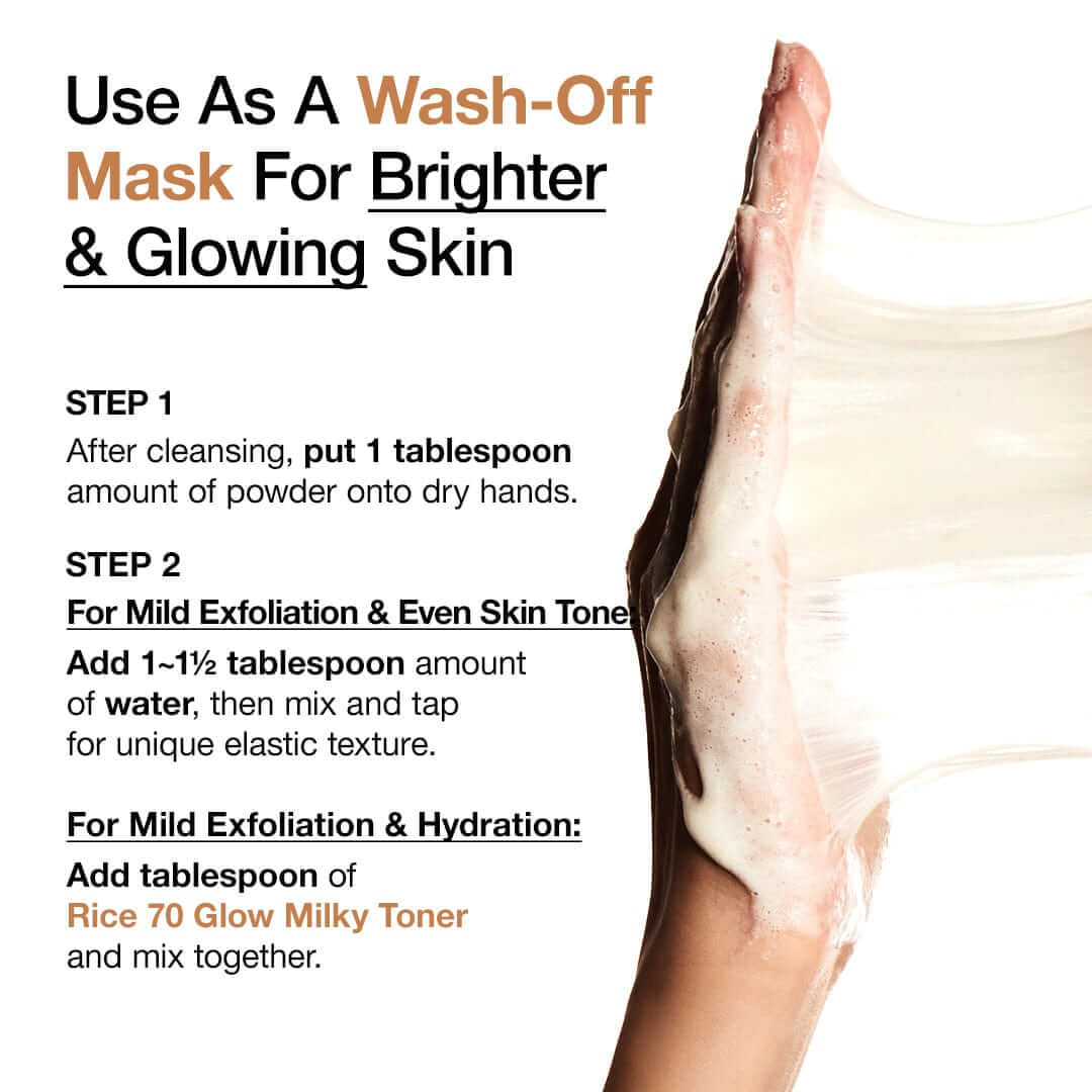 Step-by-step instructions to use Anua Rice Enzyme Brightening Cleansing Powder as a wash-off mask for glowing skin.