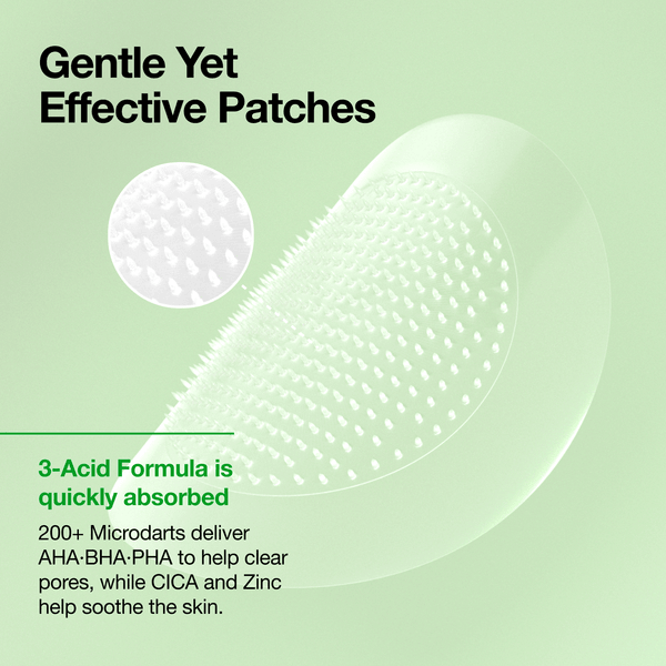 Anua Triple Acid Spot Care Microdart Patch with 3-Acid Formula for rapid absorption and skin soothing.