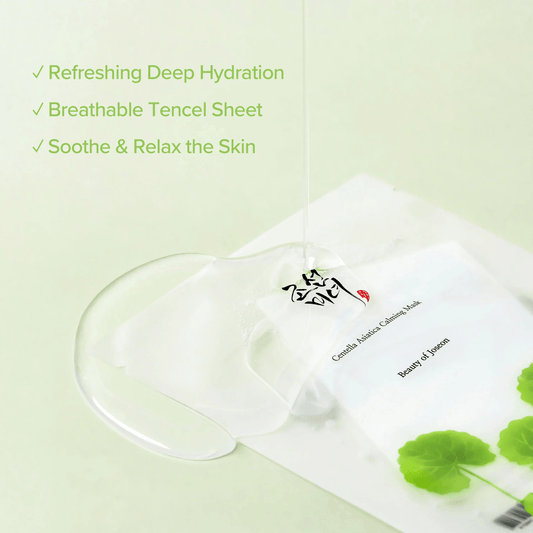 Beauty of Joseon Centella Asiatica Calming Mask with refreshing hydration and breathable Tencel sheet.
