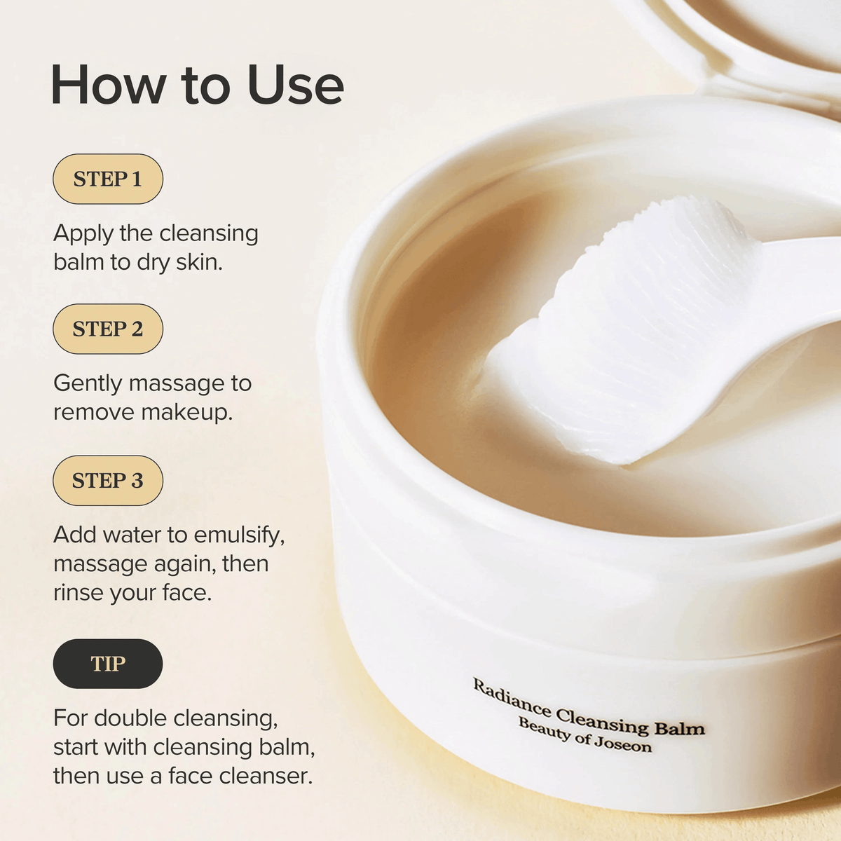 How to use Beauty of Joseon Radiance Cleansing Balm with steps for effective cleansing and skincare routine.