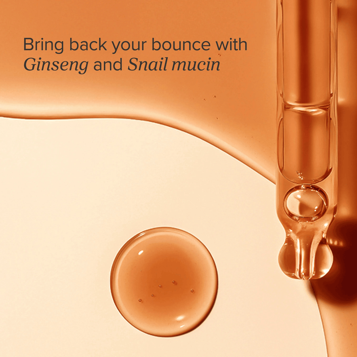 Beauty of Joseon Revive Serum Ginseng + Snail Mucin with droplet and soft, golden serum texture.