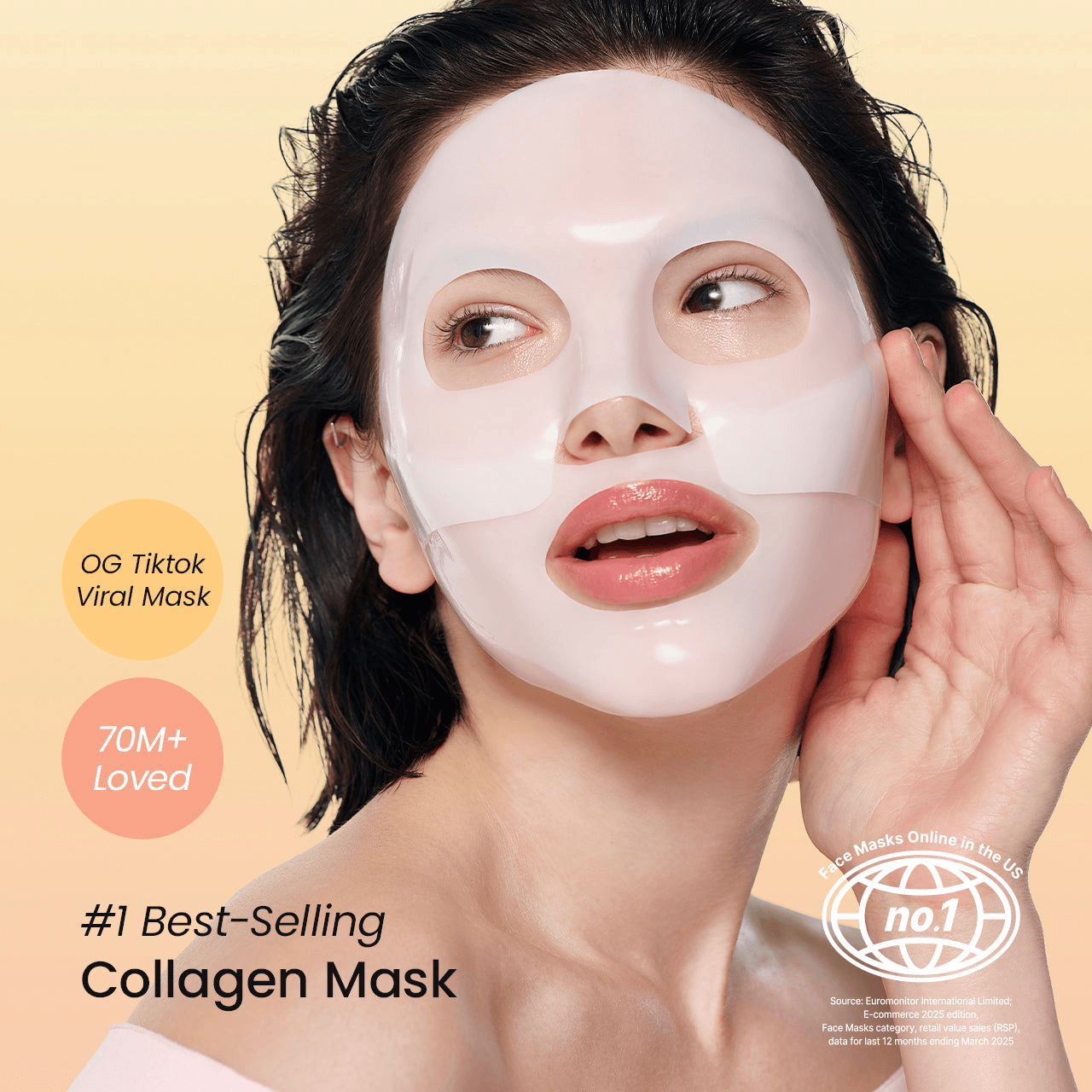 A woman applying Biodance Bio-Collagen Real Deep Mask, a popular collagen hydrogel sheet mask for glowing skin.