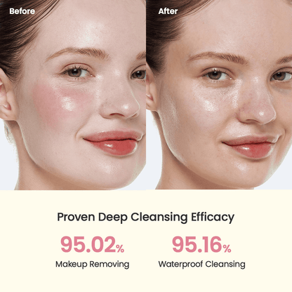Before and after results showcasing the efficacy of Biodance Collagen Cleansing Oil for deep cleansing and makeup removal.