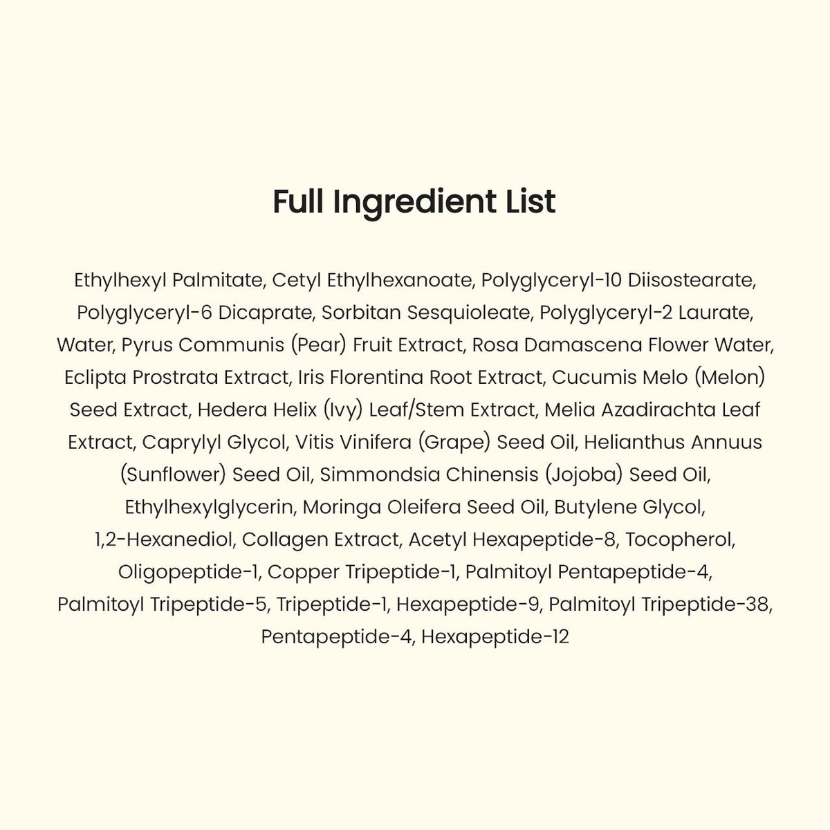 Full ingredient list for Biodance Collagen Cleansing Oil, showcasing key components and their benefits.