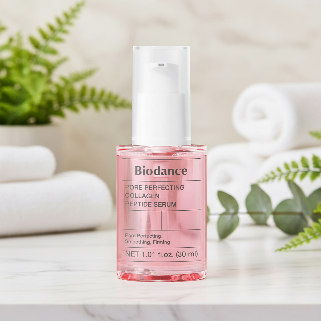 Biodance Pore Perfecting Collagen Peptide Serum in a clear bottle with pump, 30 ml.