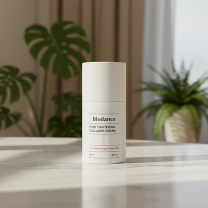 Biodance Pore Tightening Collagen Cream in white packaging, 50 ml, for pore minimizing and firming care.