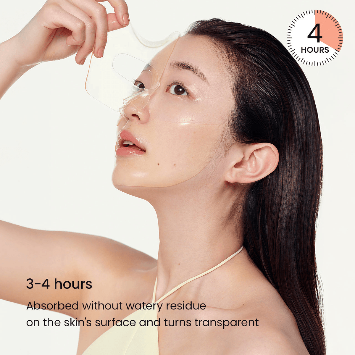 Biodance Radiant Vita Niacinamide Real Deep Mask shown during use, absorbs in 3-4 hours for a clearer skin tone.