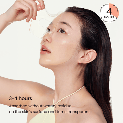 Biodance Radiant Vita Niacinamide Real Deep Mask shown during use, absorbs in 3-4 hours for a clearer skin tone.