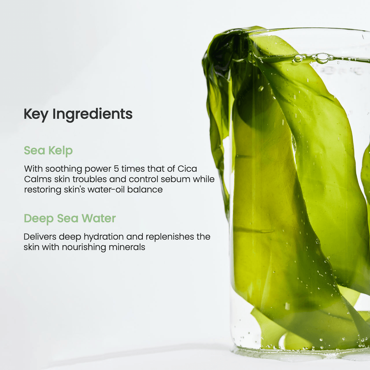 Biodance Refreshing Sea Kelp Real Deep Mask key ingredients: Sea Kelp and Deep Sea Water for skincare.