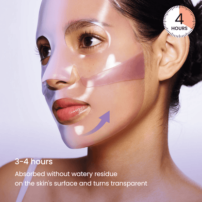 Woman using Biodance Rejuvenating Caviar PDRN Real Deep Mask with transparent sheet for effective skincare.