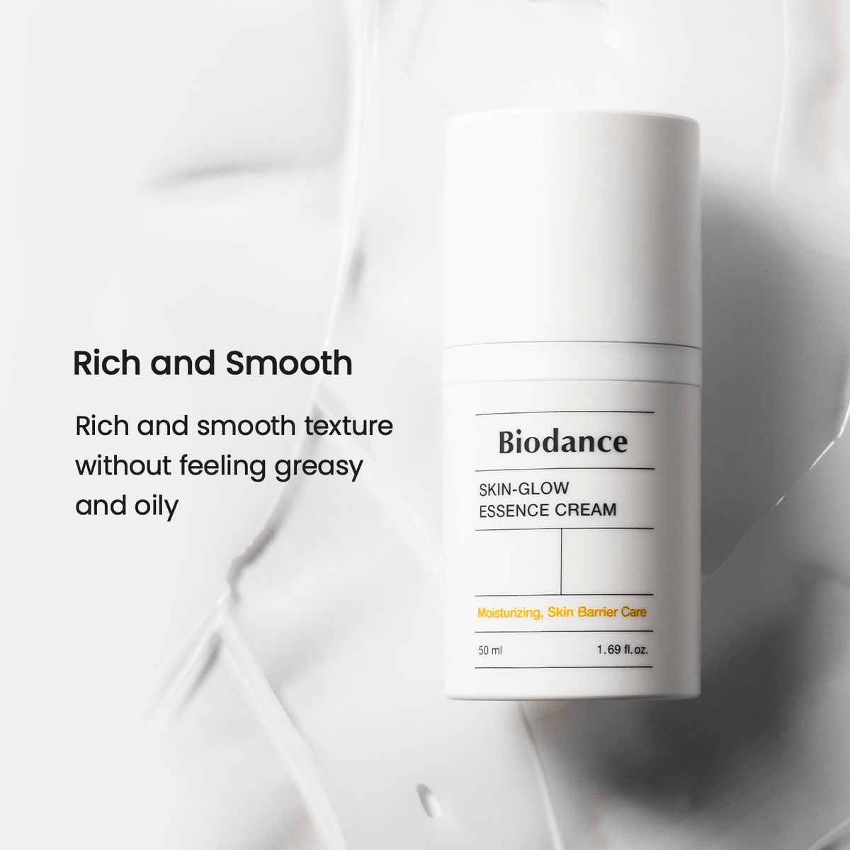 Biodance Skin Glow Essence Cream in a sleek container showcasing rich and smooth texture for effective skin hydration.