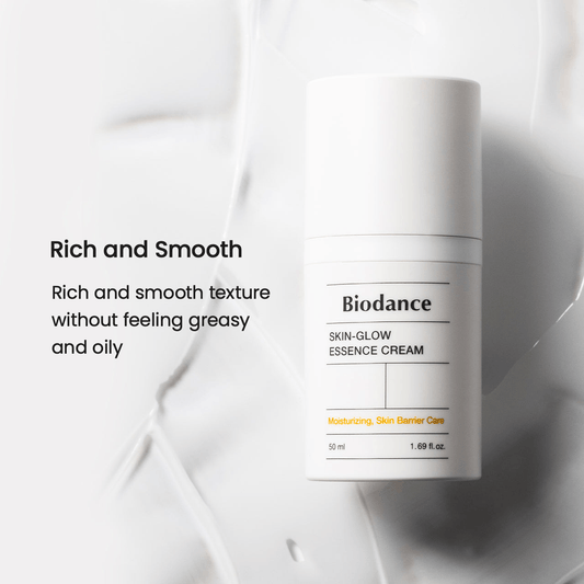 Biodance Skin Glow Essence Cream in a sleek container showcasing rich and smooth texture for effective skin hydration.