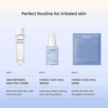 Biodance Hydro Cera-nol Real Deep Mask as part of a routine for irritated skin with a toner and serum.