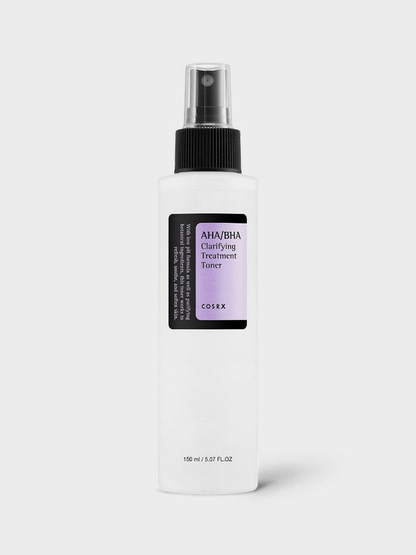 COSRX AHA/BHA Clarifying Treatment Toner bottle for clear skin with AHA, BHA, and botanical ingredients, 150ml.