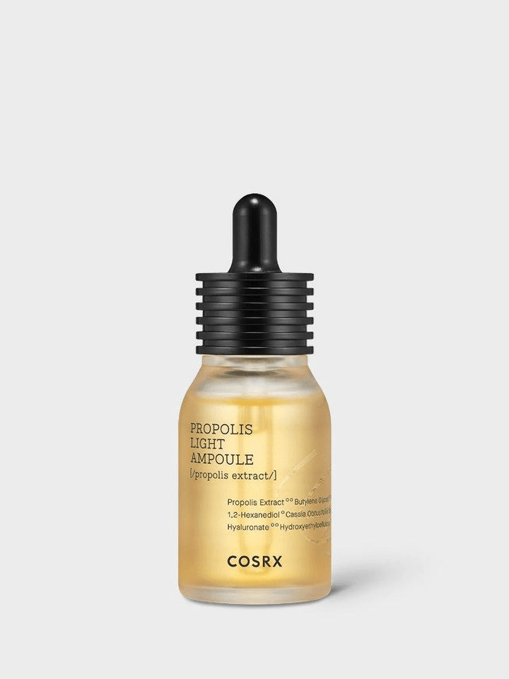 COSRX Full Fit Propolis Light Ampoule bottle with dropper for glowing skin in Korean skincare.