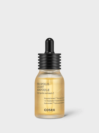 COSRX Full Fit Propolis Light Ampoule bottle with dropper for glowing skin in Korean skincare.
