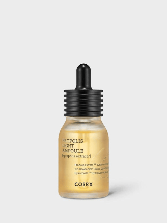 COSRX Full Fit Propolis Light Ampoule bottle with dropper for glowing skin in Korean skincare.