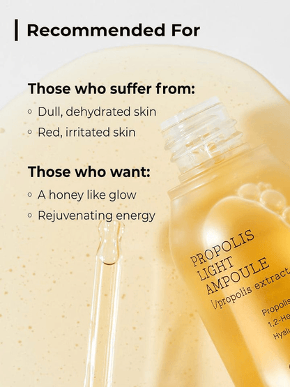 COSRX Full Fit Propolis Light Ampoule for dull, dehydrated skin with honey-like glow benefits.