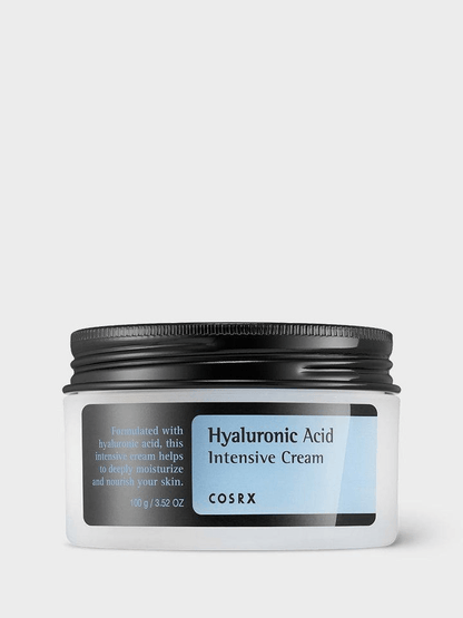 COSRX Hyaluronic Acid Intensive Cream jar for Korean skincare, intensely hydrating and nourishing moisturizer 100g.
