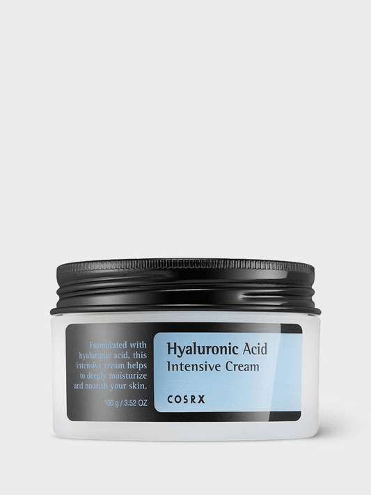 COSRX Hyaluronic Acid Intensive Cream jar for Korean skincare, intensely hydrating and nourishing moisturizer 100g.