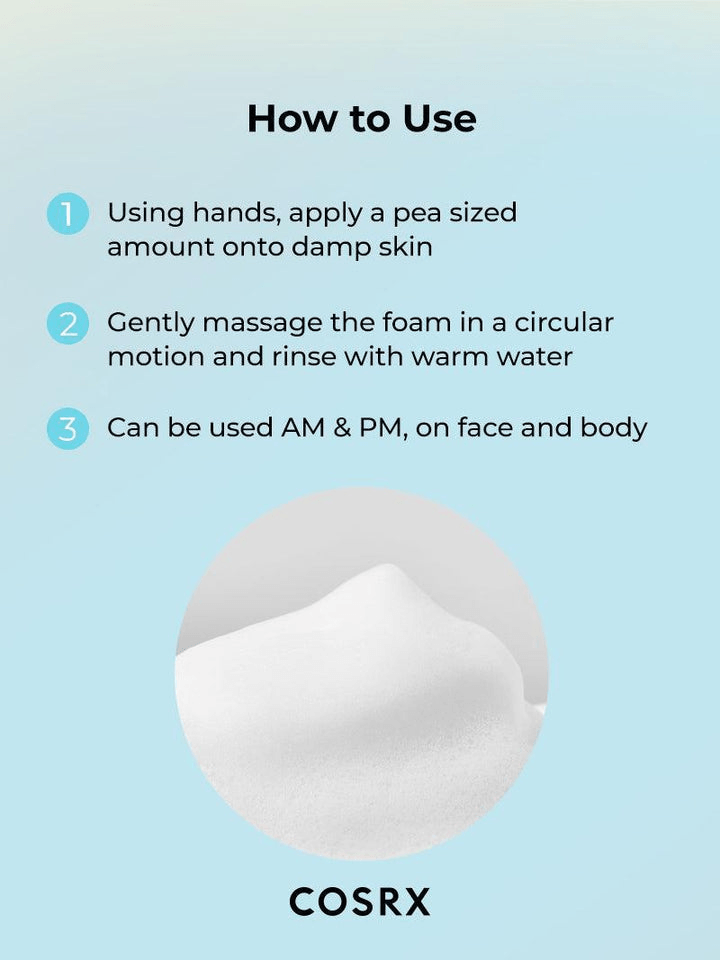 Instructions on how to use COSRX Low pH Good Morning Gel Cleanser with application tips and usage guidance.