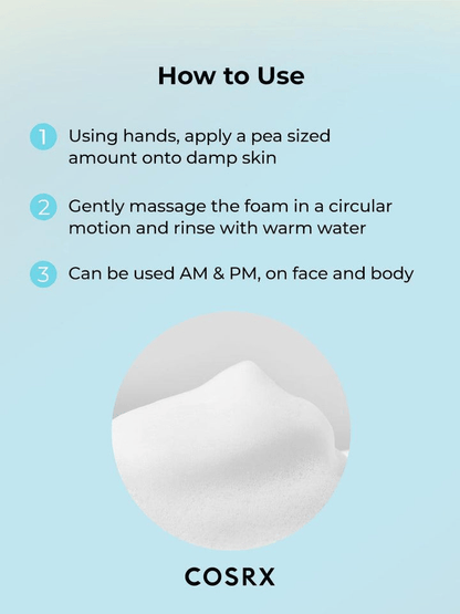 Instructions on how to use COSRX Low pH Good Morning Gel Cleanser with application tips and usage guidance.
