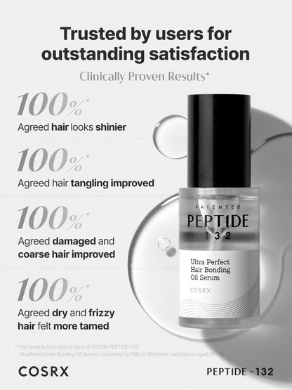 COSRX PEPTIDE-132 Ultra Perfect Hair Bonding Oil Serum with 100% user satisfaction for shiny, tangle-free hair.
