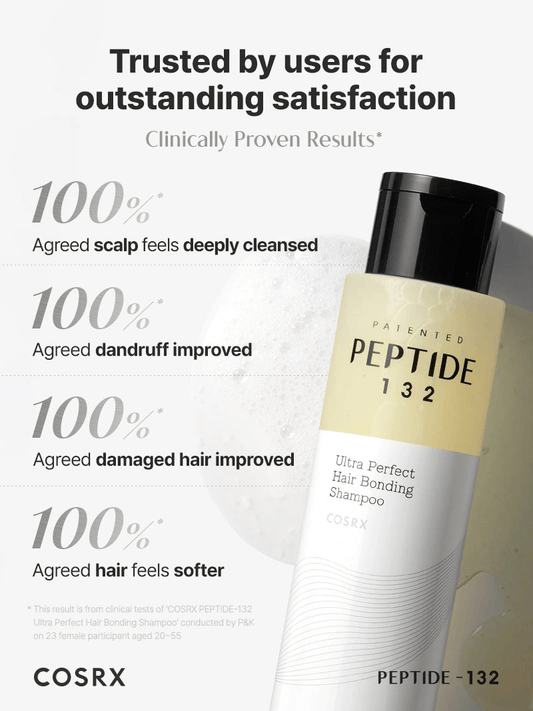COSRX PEPTIDE-132 Ultra Perfect Hair Bonding Shampoo results and user satisfaction statistics.