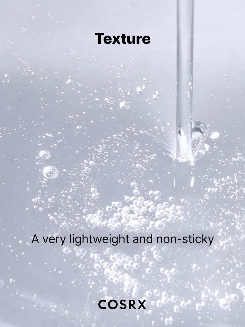 COSRX The Niacinamide 15 Serum showing its lightweight, non-sticky texture with bubbles and liquid