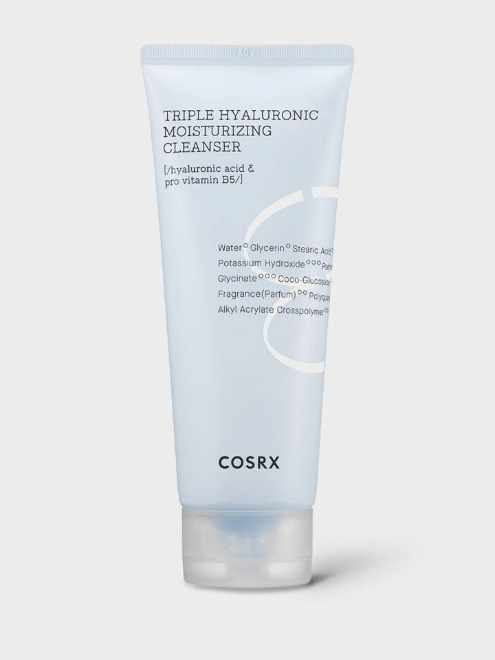 COSRX Triple Hyaluronic Moisturizing Cleanser in a tube, designed for effective cleansing and hydration.