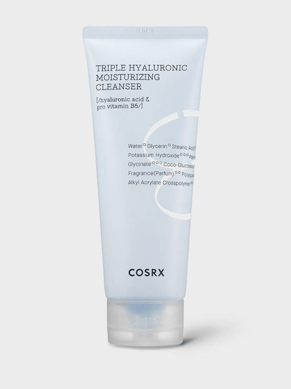 COSRX Triple Hyaluronic Moisturizing Cleanser in a tube, designed for effective cleansing and hydration.
