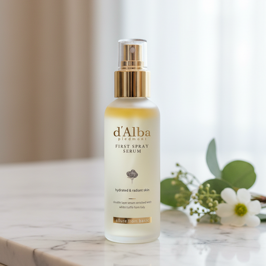 d'Alba White Truffle First Spray Serum in a sleek bottle, designed for hydrated and radiant skin.