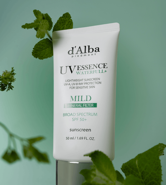 d'Alba White Truffle Waterfull Mild Sunscreen SPF 50 product image showcasing lightweight formula for sensitive skin
