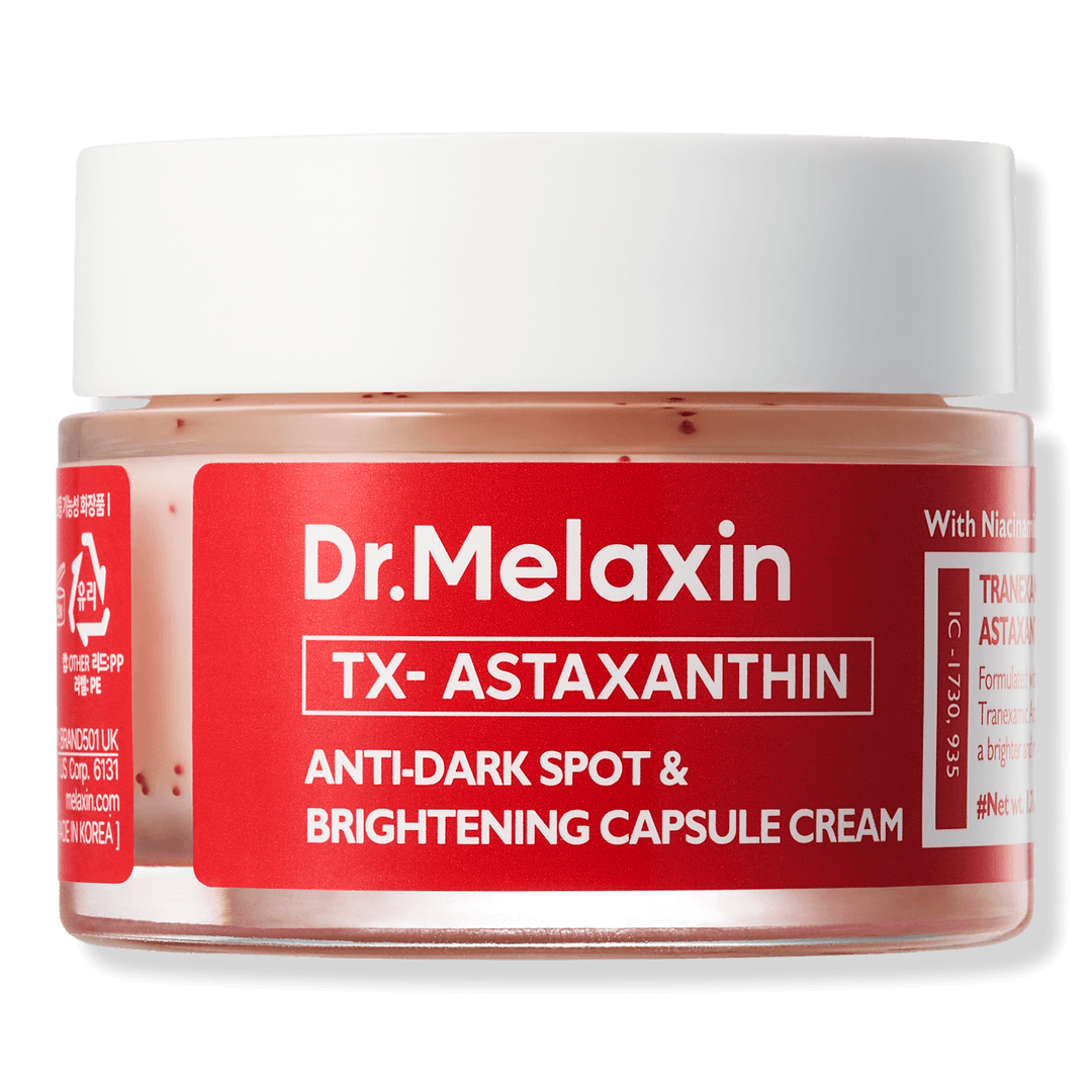 Dr Melaxin TX-Astaxanthin Anti-Dark Spot and Brightening Capsule Cream in a jar for Korean skincare.