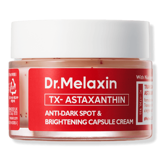 Dr Melaxin TX-Astaxanthin Anti-Dark Spot and Brightening Capsule Cream in a jar for Korean skincare.