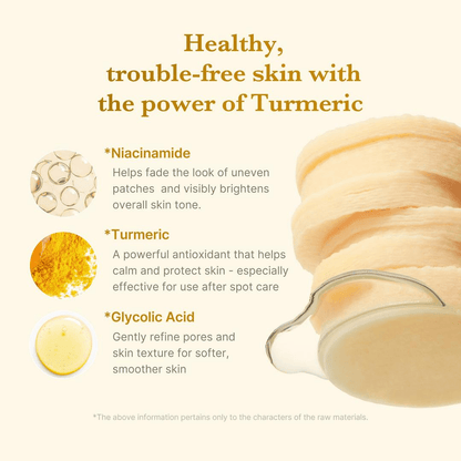 Healthy, trouble-free skin benefits of Medicube Kojic Acid Tumeric Toner Pad with Niacinamide, Turmeric, and Glycolic Acid.
