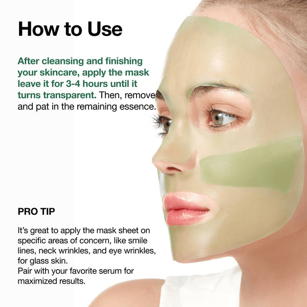 Anua Heartleaf 77 Soothing Mask application instructions with a woman wearing the mask and tips for best results.