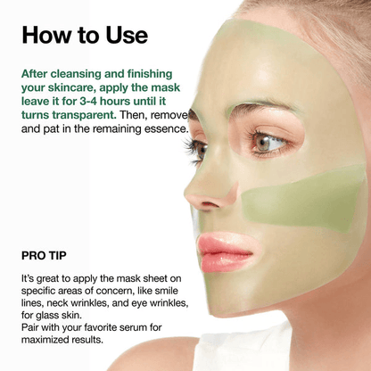 Anua Heartleaf 77 Soothing Mask application instructions with a woman wearing the mask and tips for best results.