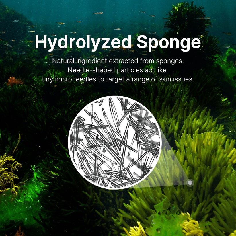 Medicube Zero Exosome Shot Hydrolyzed Sponge with needle-shaped particles resembling microneedles for targeting skin issues.