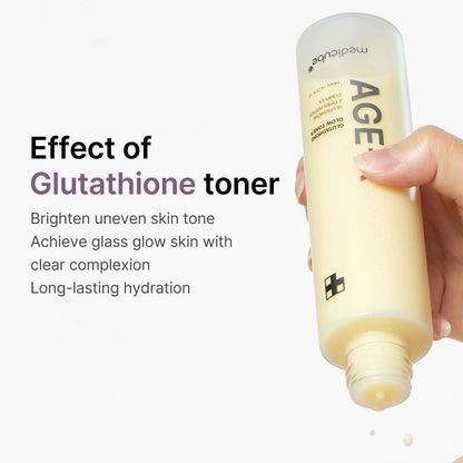 Medicube AGE-R Glutathione Glow Milk Toner in use, promoting bright, even skin tone and hydration.