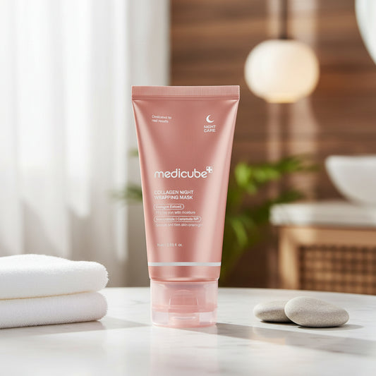 Medicube Collagen Night Wrapping Mask in a tube, designed for hydration and elasticity while you sleep.