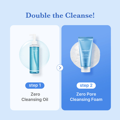 Medicube Zero Foam Cleanser and Zero Cleansing Oil for double cleansing in Korean skincare routine.