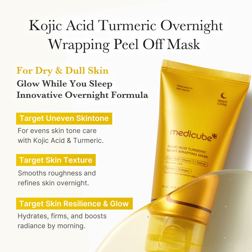 Medicube Kojic Acid Turmeric Overnight Wrapping Mask for brighter, smoother skin while you sleep.