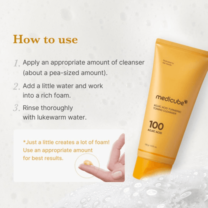 How to use Medicube Kojic Acid Turmeric Toning Cleanser for optimal cleansing results.