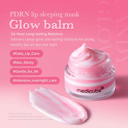 Medicube PDRN Lip Sleeping Mask in a jar with a swatch, designed for hydrated and smooth lips overnight.