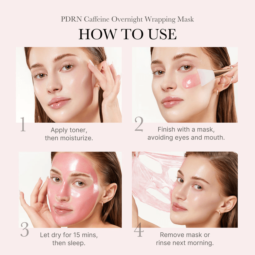 How to use Medicube PDRN Pink Caffeine Overnight Wrapping Mask in four easy steps.